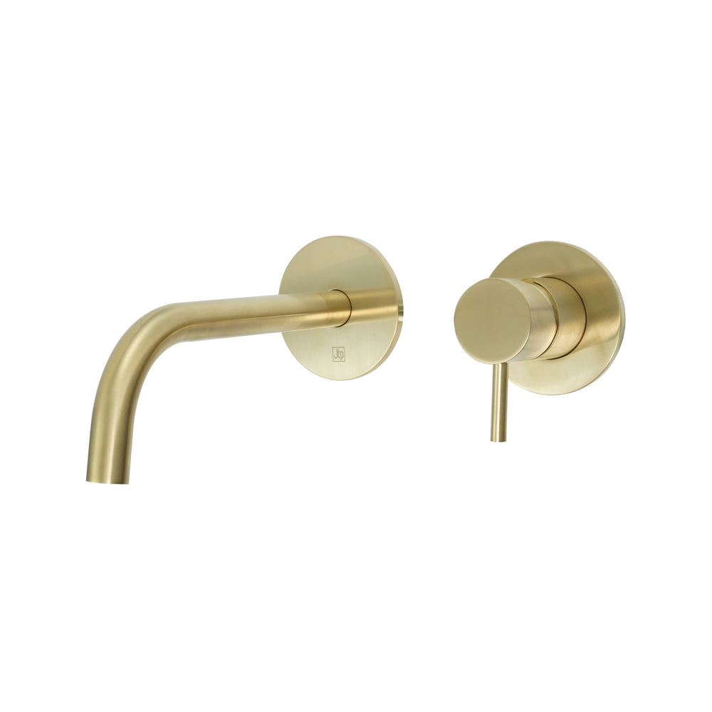 JTP VOS Single Lever Wall Mounted Basin Mixer with Slim Spout in Brushed Brass