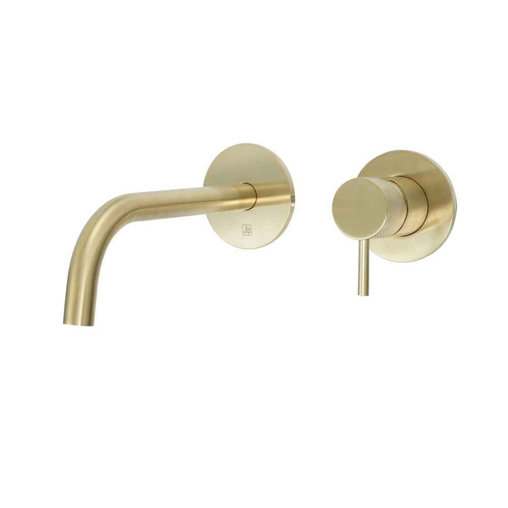 JTP VOS Single Lever Wall Mounted Basin Mixer with Slim Spout in Brushed Brass
