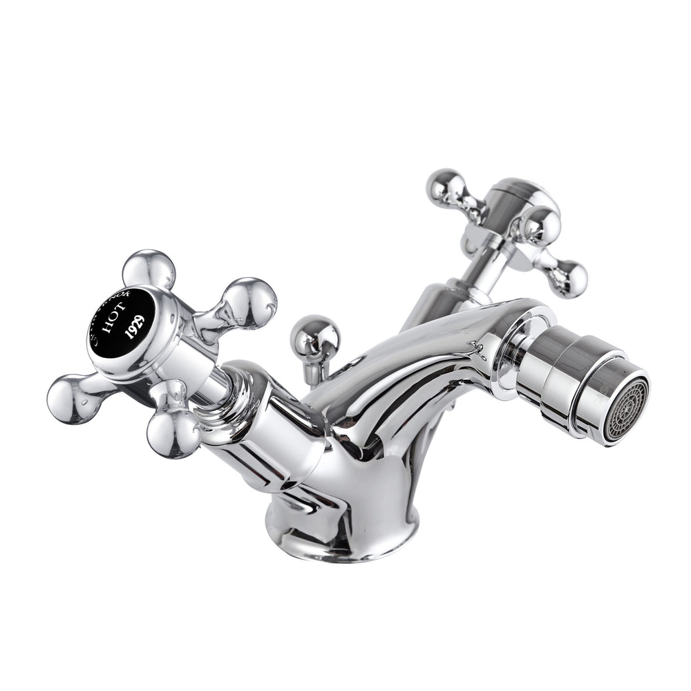 JTP Grosvenor Cross Bidet Mixer with Pop Up Waste in Chrome with Black Indices