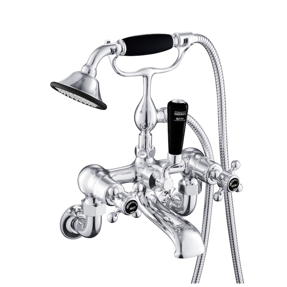 JTP Grosvenor Cross Bath Shower Mixer with Kit in Chrome with Black Indices