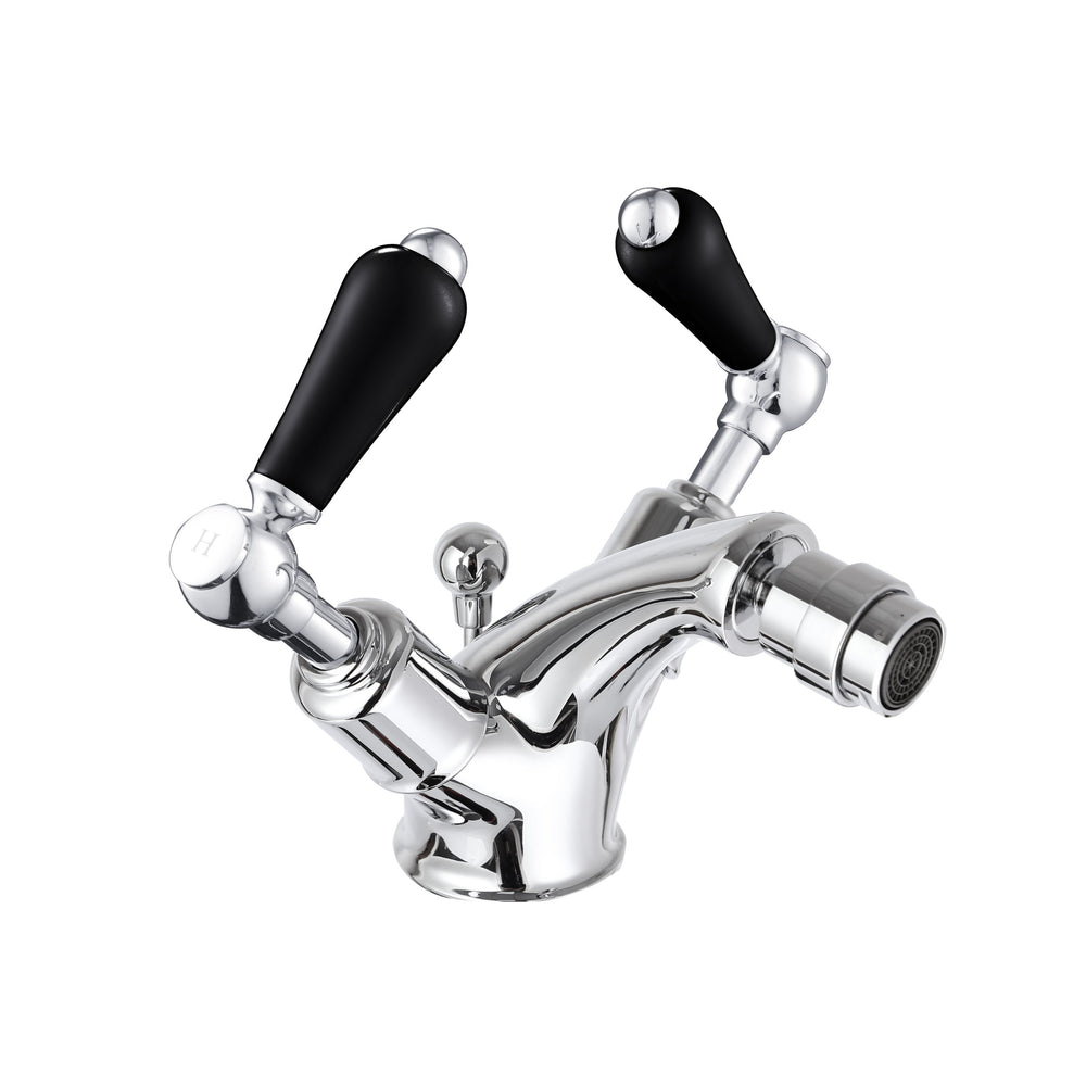 JTP Grosvenor Lever Bidet Mixer with Pop Up Waste in Chrome with Black Lever