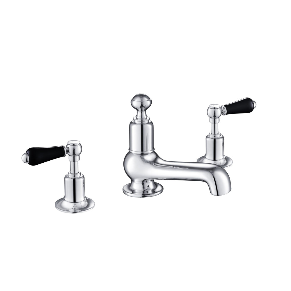 JTP Grosvenor Lever 3 Hole Deck Mounted Basin Mixer in Chrome with Black Lever