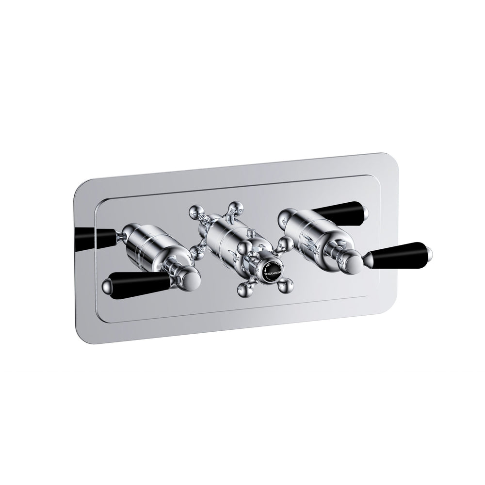 JTP Grosvenor Lever Thermostatic Concealed 2 Outlet Shower Valve, Horizontal in Chrome with Black Lever