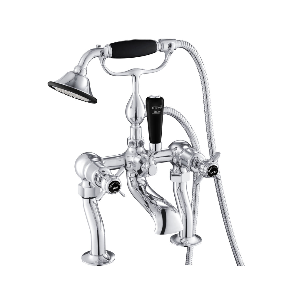 JTP Grosvenor Pinch Bath Shower Mixer with Kit in Chrome with Black Indices