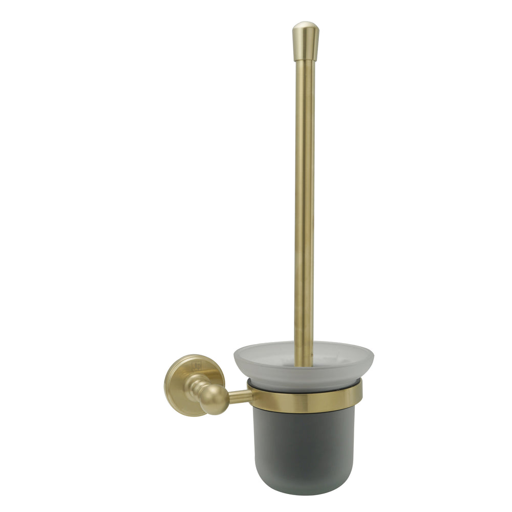 JTP Grosvenor Wall Mounted Toilet Brush, Frosted Glass in Brushed Brass