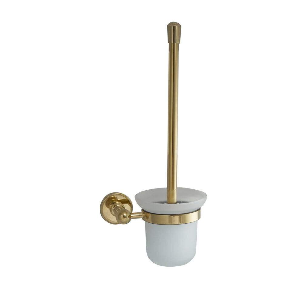 JTP Grosvenor Wall Mounted Toilet Brush, Frosted Glass in Polished Gold