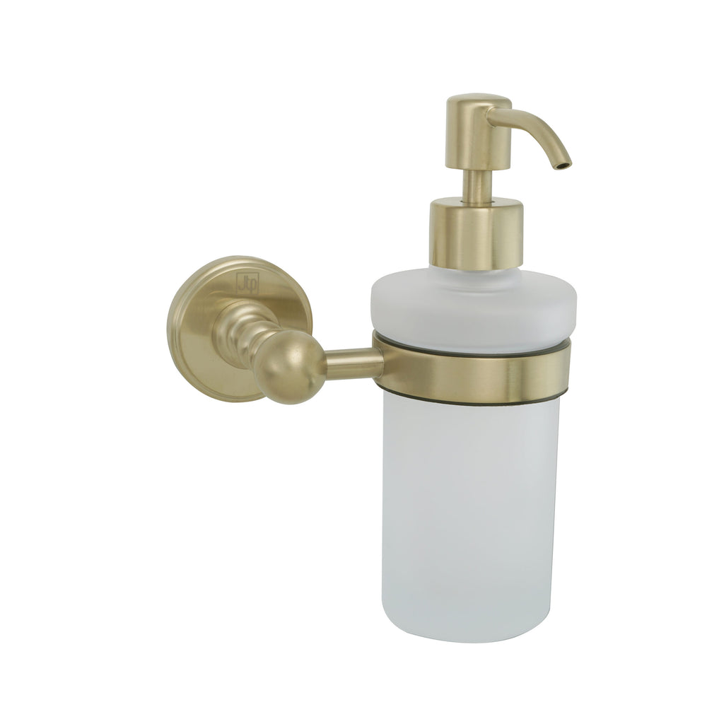 JTP Grosvenor Soap Dispenser, Frosted Glass in Brushed Brass