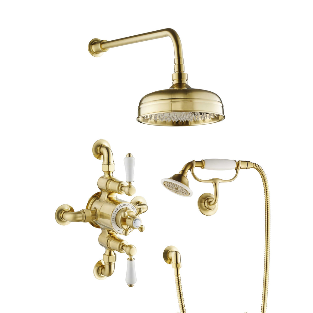 JTP Grosvenor Exposed Thermostatic Shower Valve, 2 Outlet in Brushed Brass
