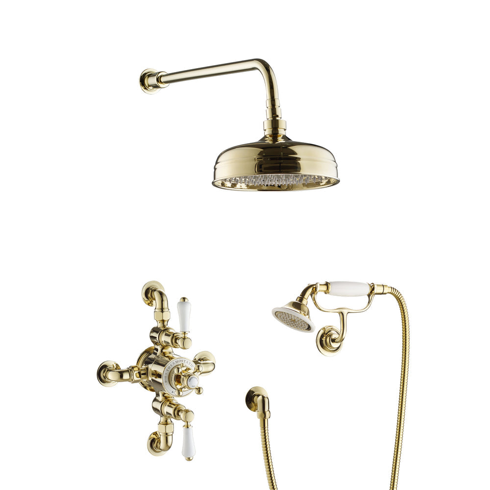 JTP Grosvenor Exposed Thermostatic Shower Valve, 2 Outlet in Polished Gold