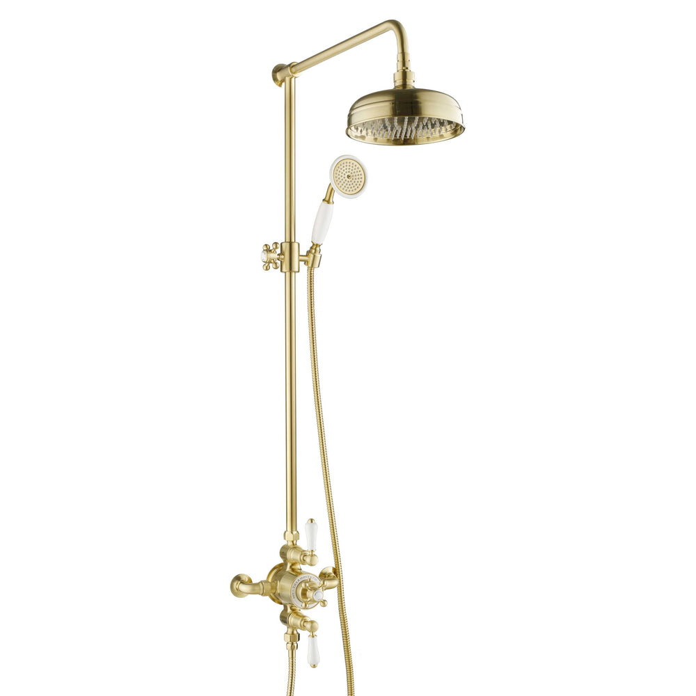JTP Grosvenor Exposed Thermostatic Shower Valve, 2 Outlet, with Riser and Kit in Brushed Brass