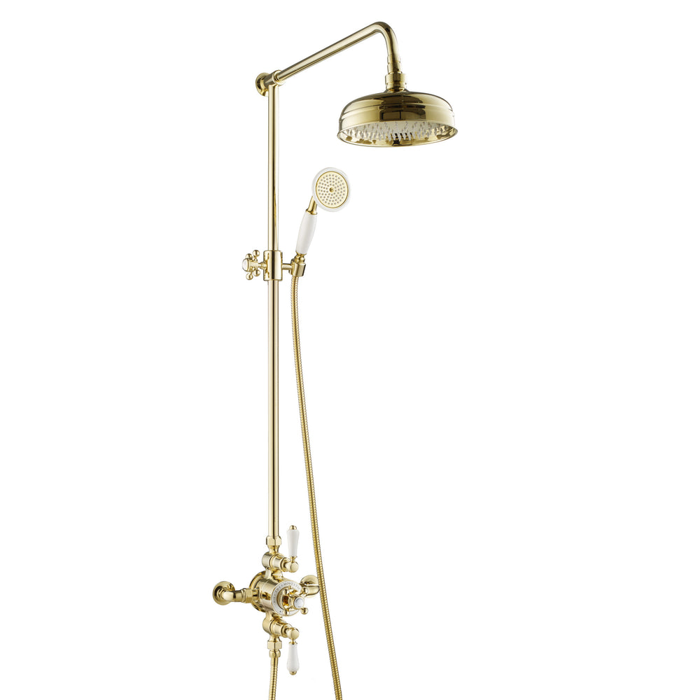 JTP Grosvenor Exposed Thermostatic Shower Valve, 2 Outlet, with Riser and Kit in Polished Gold