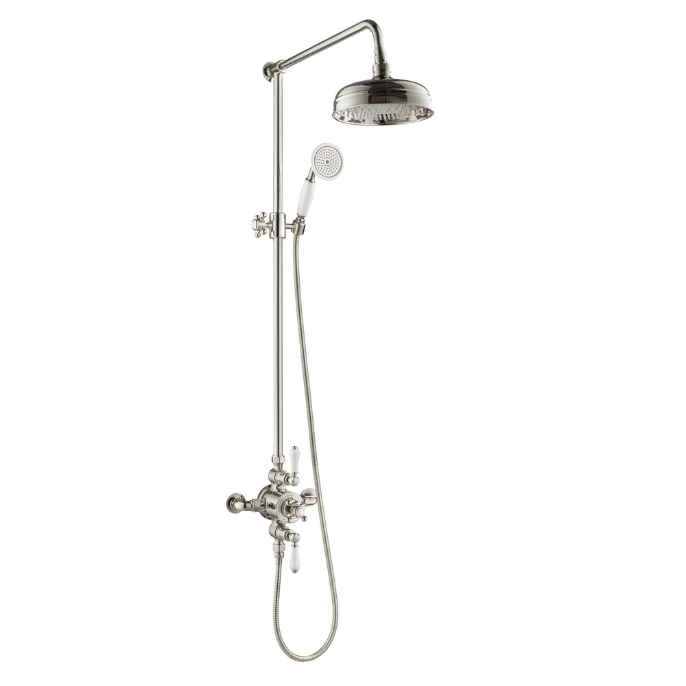 JTP Grosvenor Exposed Thermostatic Shower Valve, 2 Outlet, with Riser and Kit in Polished Nickel