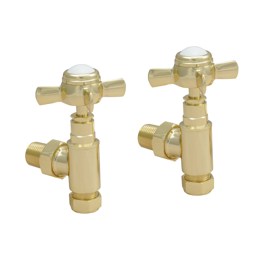 JTP Grosvenor Angled Radiator Valves (Pair) in Polished Gold