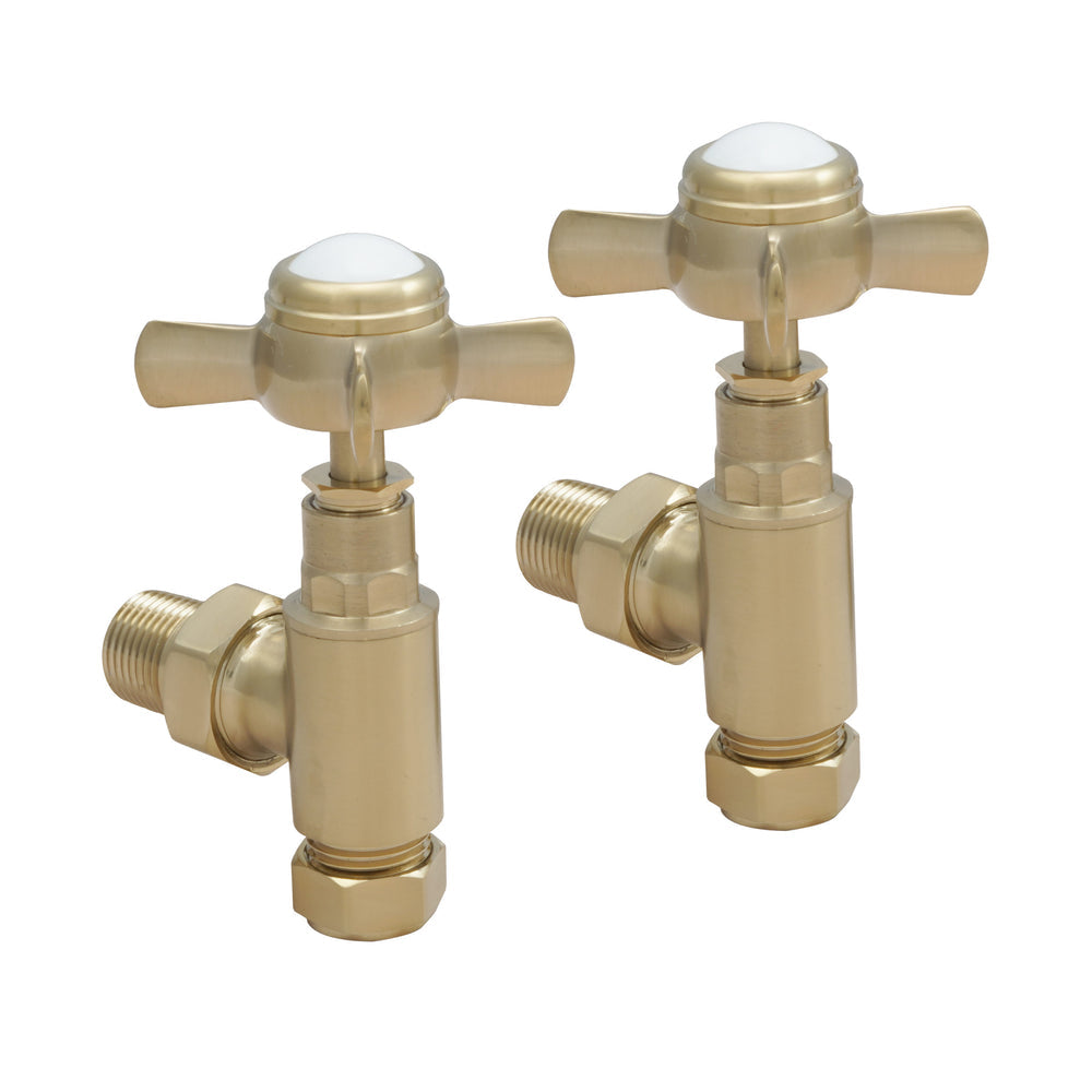 JTP Grosvenor Angled Radiator Valves (Pair) in Brushed Brass
