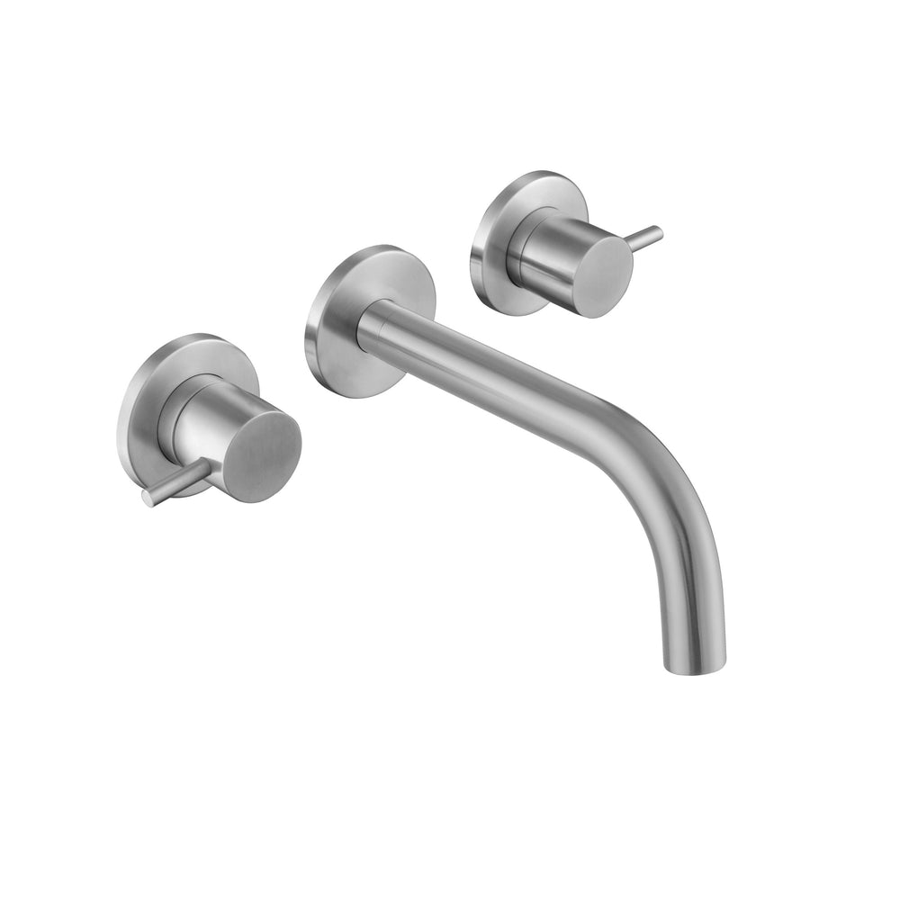 JTP INOX 3 Hole Wall Mounted Basin Mixer in Stainless Steel