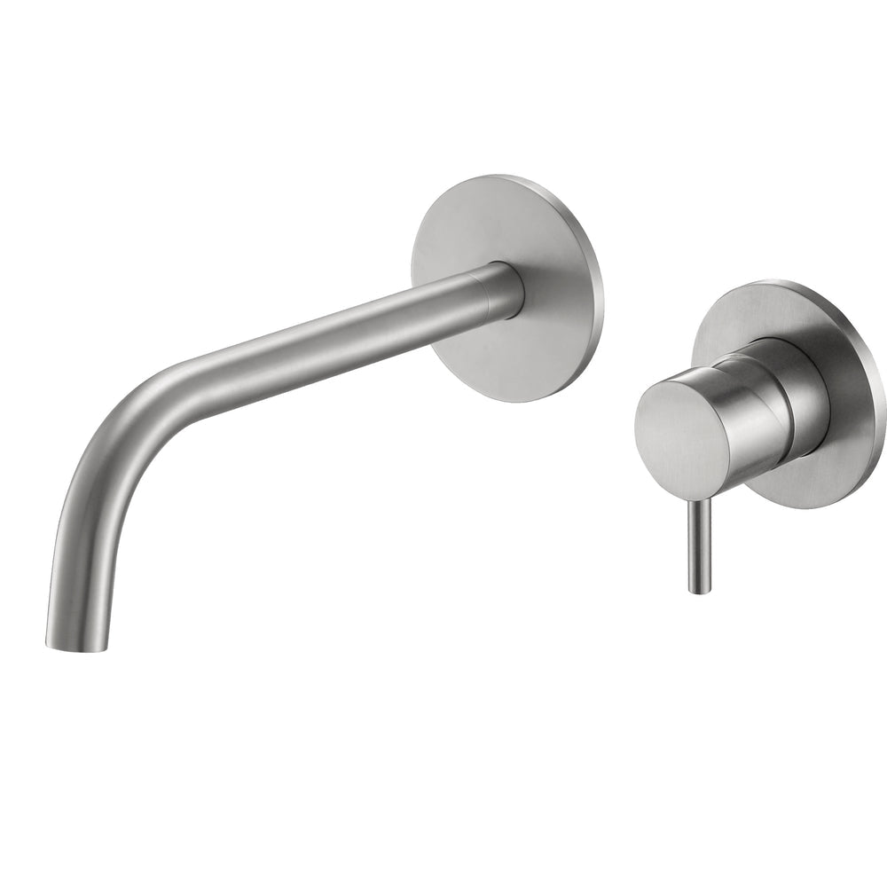 JTP INOX Single Lever Wall Mounted Basin Mixer with Slim Spout in Stainless Steel