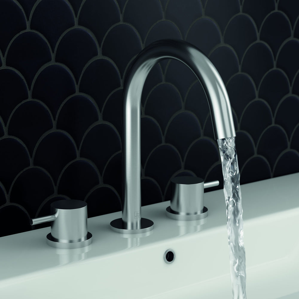 JTP INOX 3 Hole Deck Mounted Basin Mixer in Stainless Steel