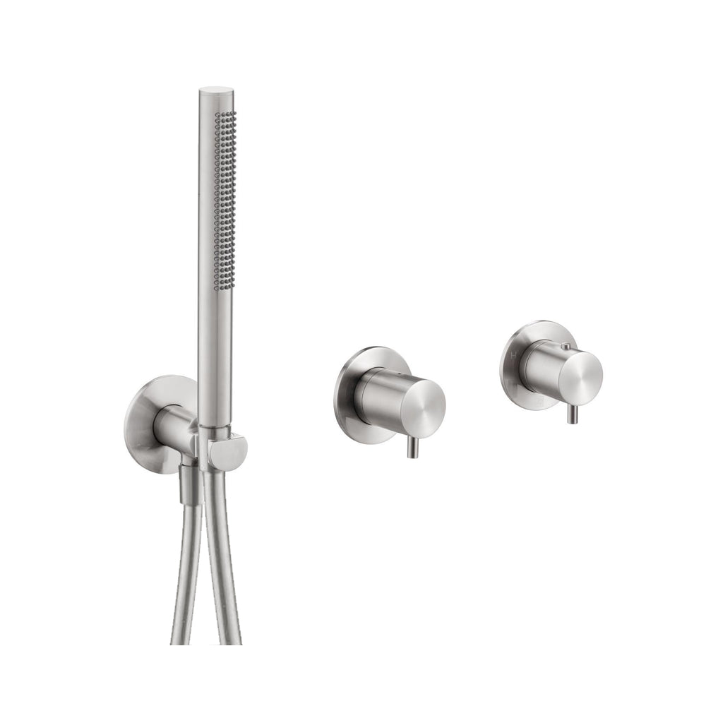JTP INOX Modular Thermostatic Concealed 2 Outlet Shower Valve with Handset in Stainless Steel