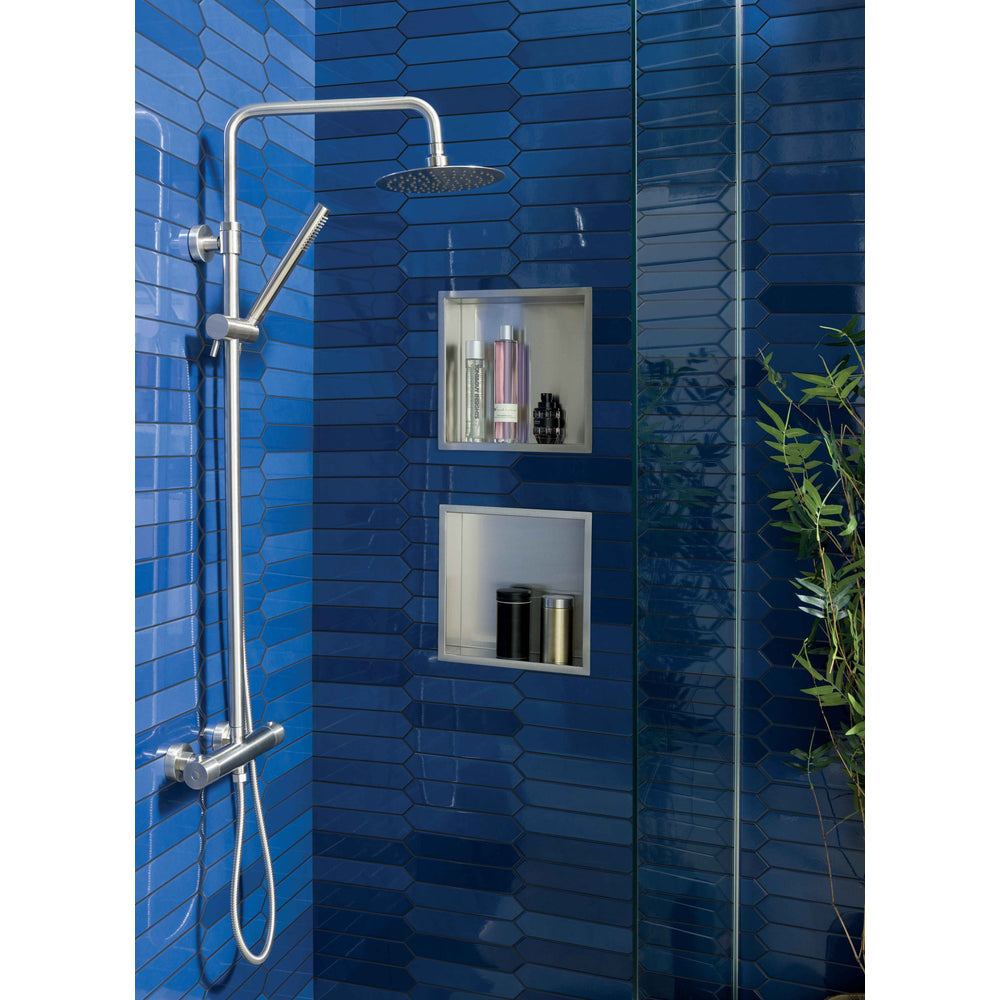 JTP INOX Thermostatic Bar Valve, 2 Outlet, with Adjustable Riser and Kit in Stainless Steel