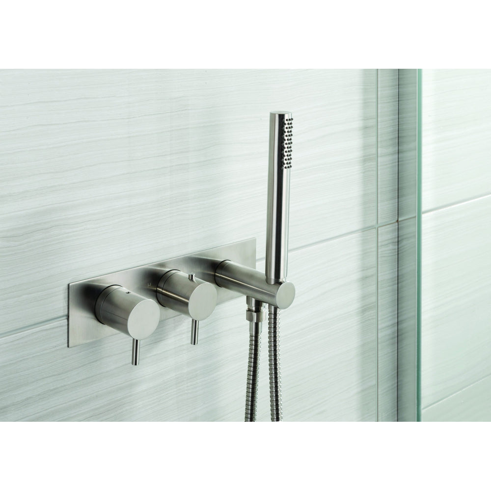 JTP INOX Thermostatic Concealed 2 Outlet Shower Valve with Attached Handset in Stainless Steel