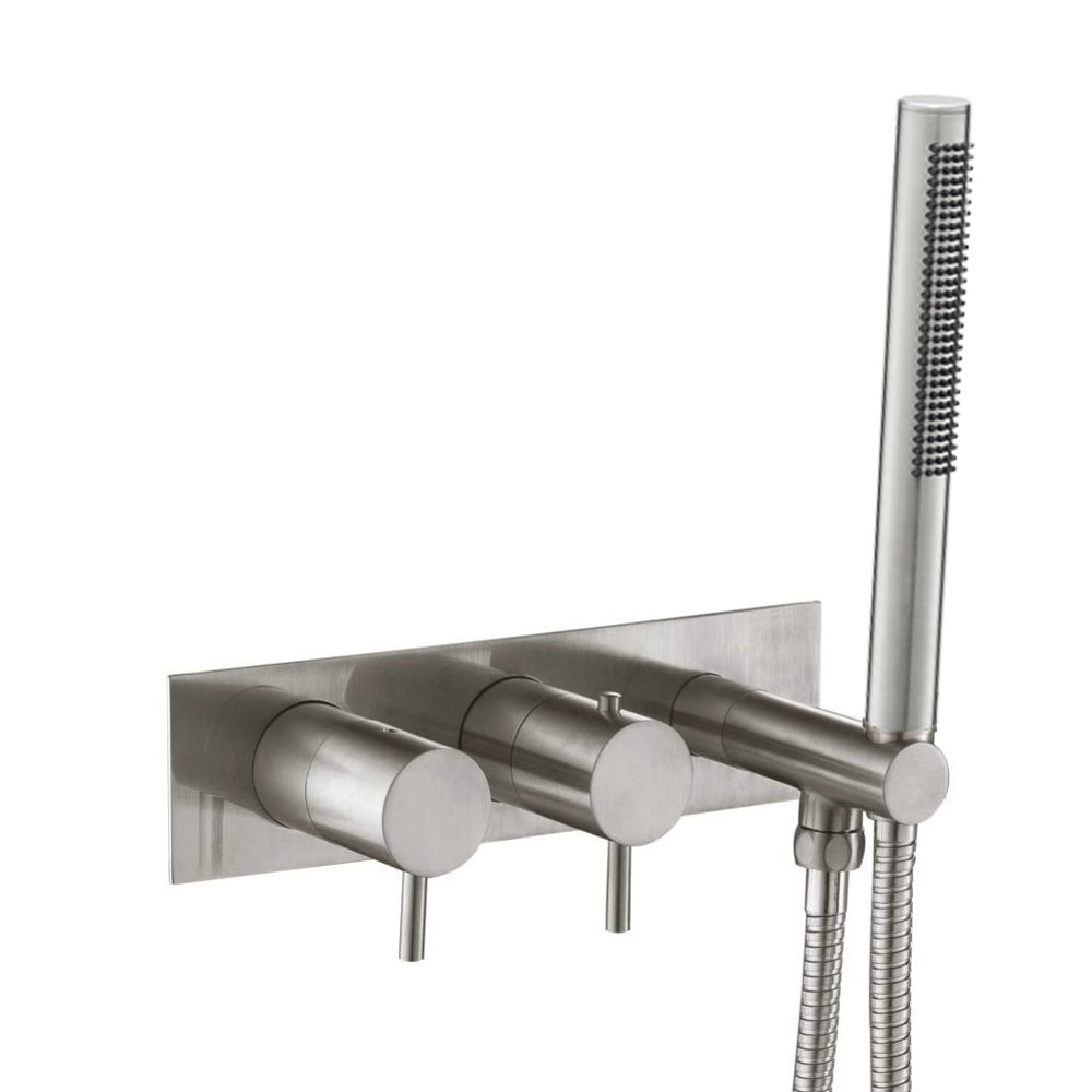 JTP INOX Thermostatic Concealed 2 Outlet Shower Valve with Attached Handset in Stainless Steel