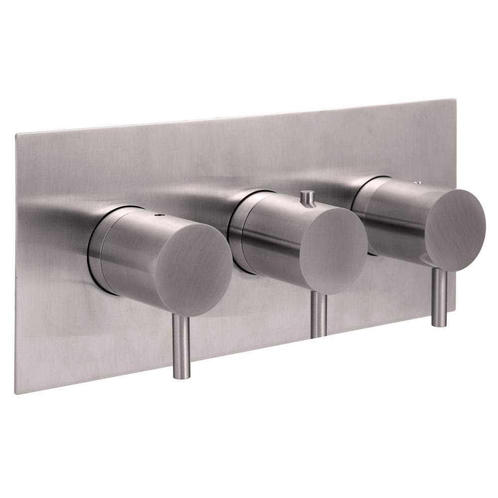JTP INOX Thermostatic Concealed 2 Outlet Shower Valve, Horizontal in Stainless Steel