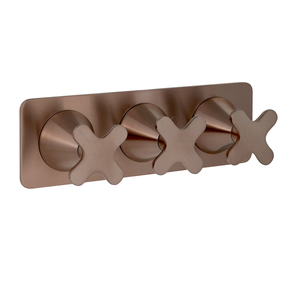 JTP KONO Thermostatic Concealed 3 Outlet Shower Valve, Horizontal in Brushed Bronze