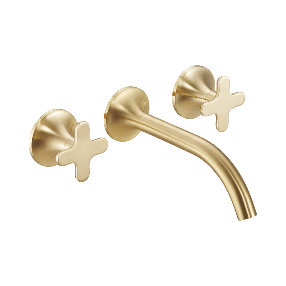 JTP KONO 3 Hole Wall Mounted Basin Mixer in Brushed Brass