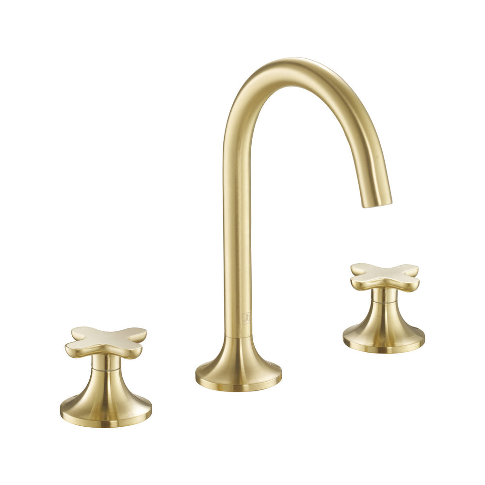 JTP KONO 3 Hole Deck Mounted Basin Mixer in Brushed Brass