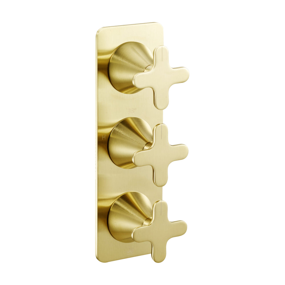 JTP KONO Thermostatic Concealed 3 Outlet Shower Valve, Vertical in Brushed Brass