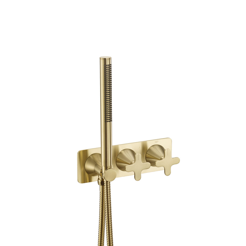 JTP KONO Thermostatic Concealed 2 Outlet Shower Valve with Attached Handset in Brushed Brass