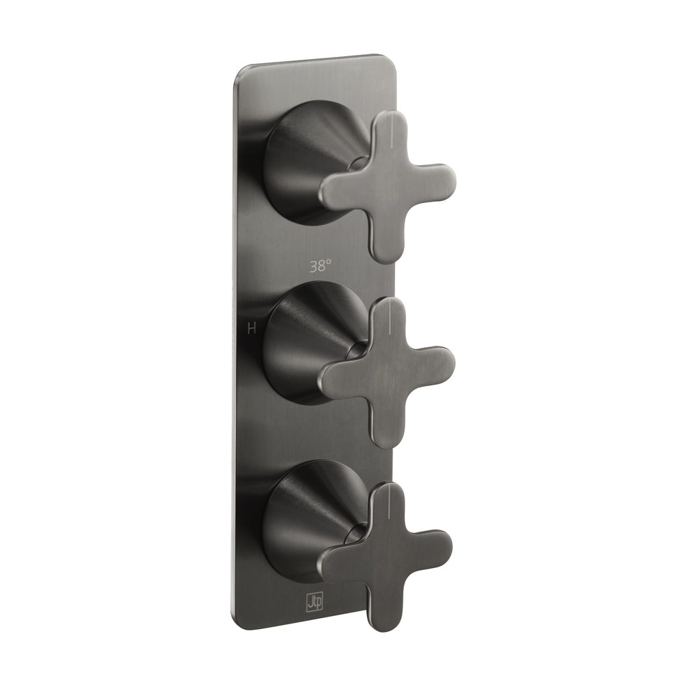 JTP KONO Thermostatic Concealed 3 Outlet Shower Valve, Vertical in Brushed Black