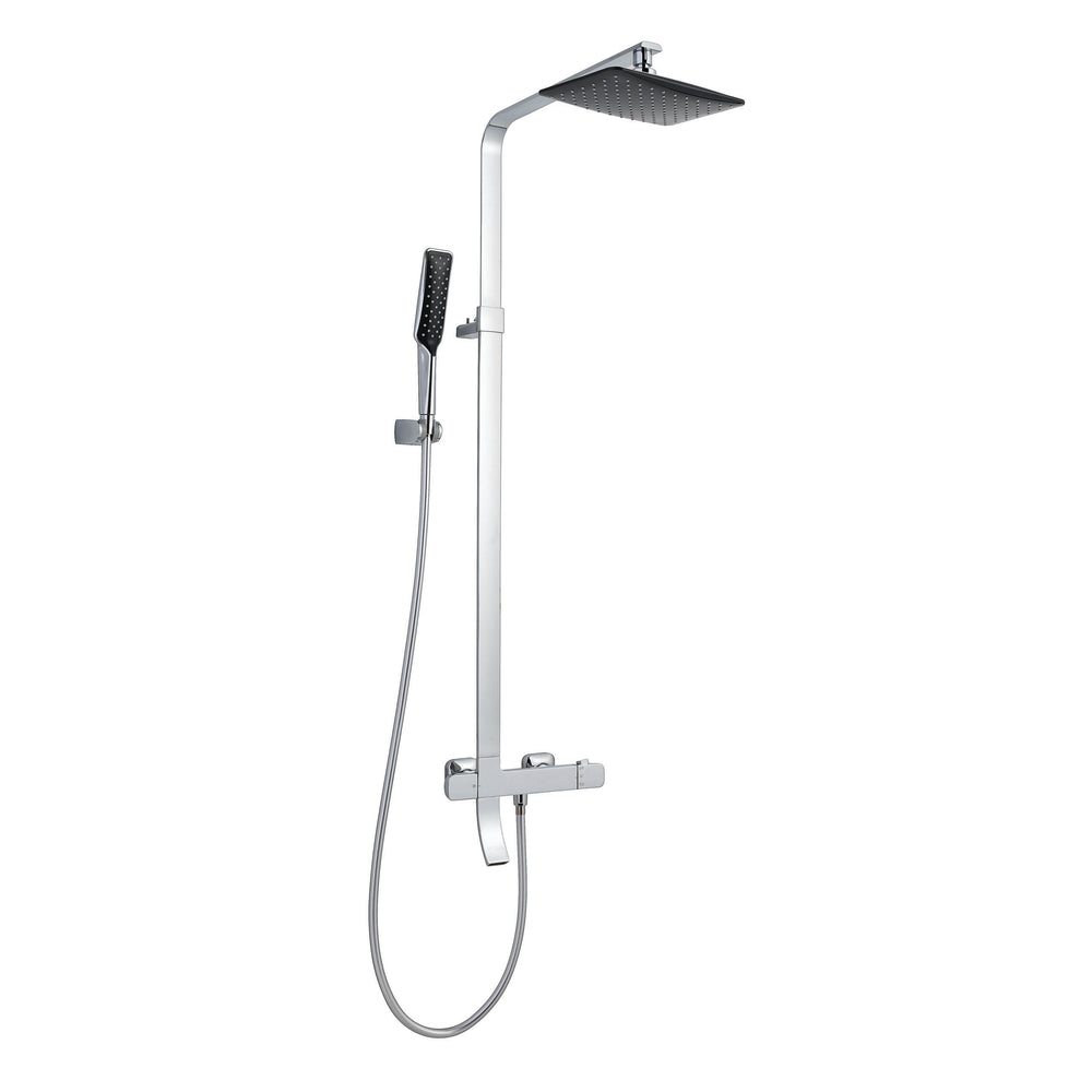 JTP Thermostatic Shower Pole with Overhead Shower, Hand Shower and Bath Spout in Chrome