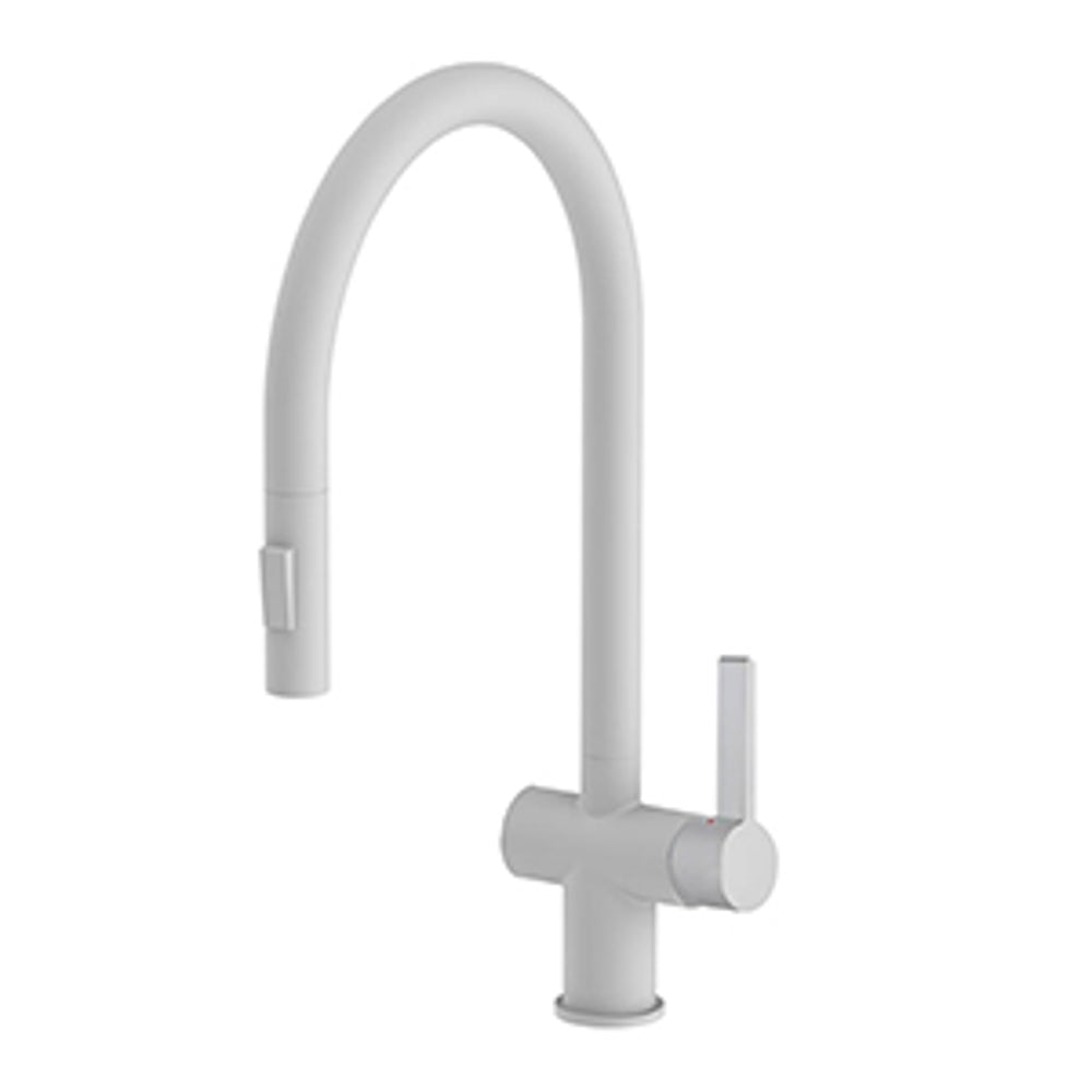 JTP VOS Single Lever Pull Out Kitchen Sink Mixer in Matt White