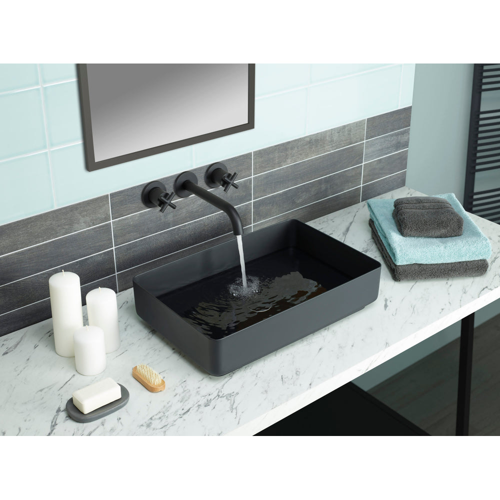 JTP VOS Rectangular Countertop Basin with Click Clack Waste in Matt Black