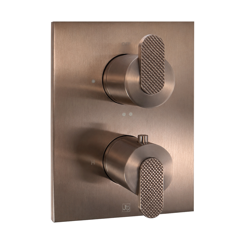 JTP NEO Double Outlet Thermostatic Trimset for Universal Box in Brushed Bronze