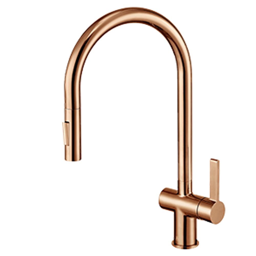 JTP VOS Single Lever Pull Out Kitchen Sink Mixer in Rose Gold
