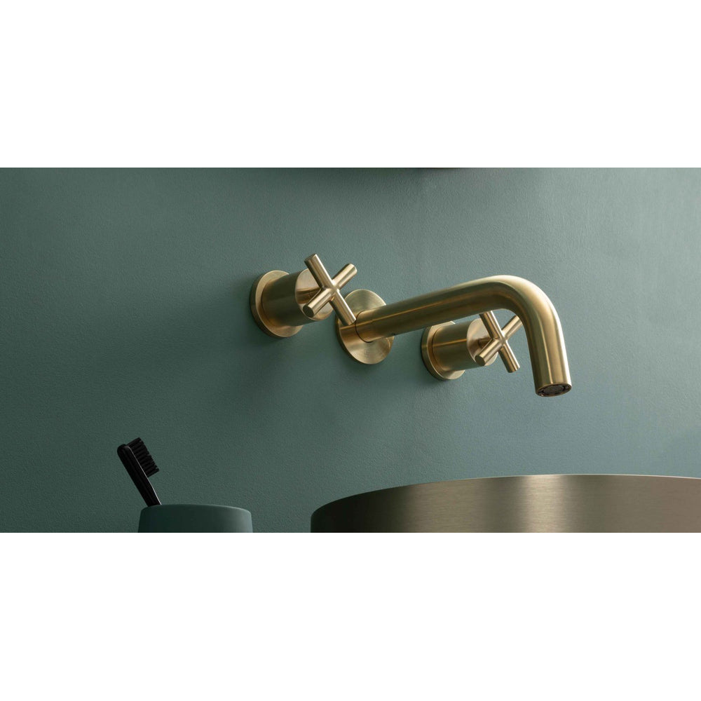 JTP Solex 3 Hole Wall Mounted Basin Mixer in Brushed Brass