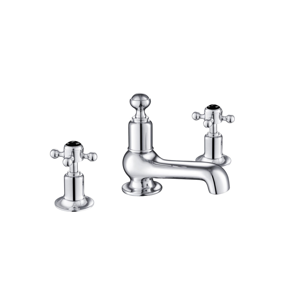 JTP Grosvenor Cross 3 Hole Deck Mounted Basin Mixer in Chrome with Black Indices