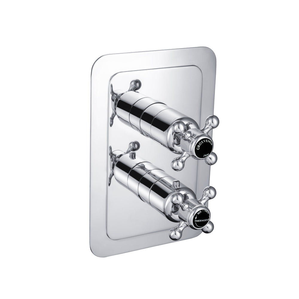 JTP Grosvenor Cross Thermostatic Concealed 1 Outlet Shower Valve, Vertical in Chrome with Black Indices