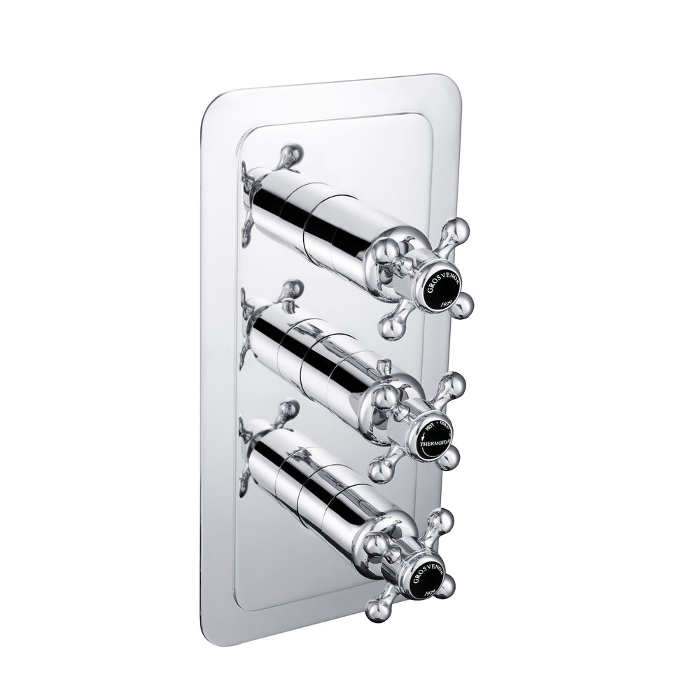 JTP Grosvenor Cross Thermostatic Concealed 2 Outlet Shower Valve, Vertical in Chrome with Black Indices