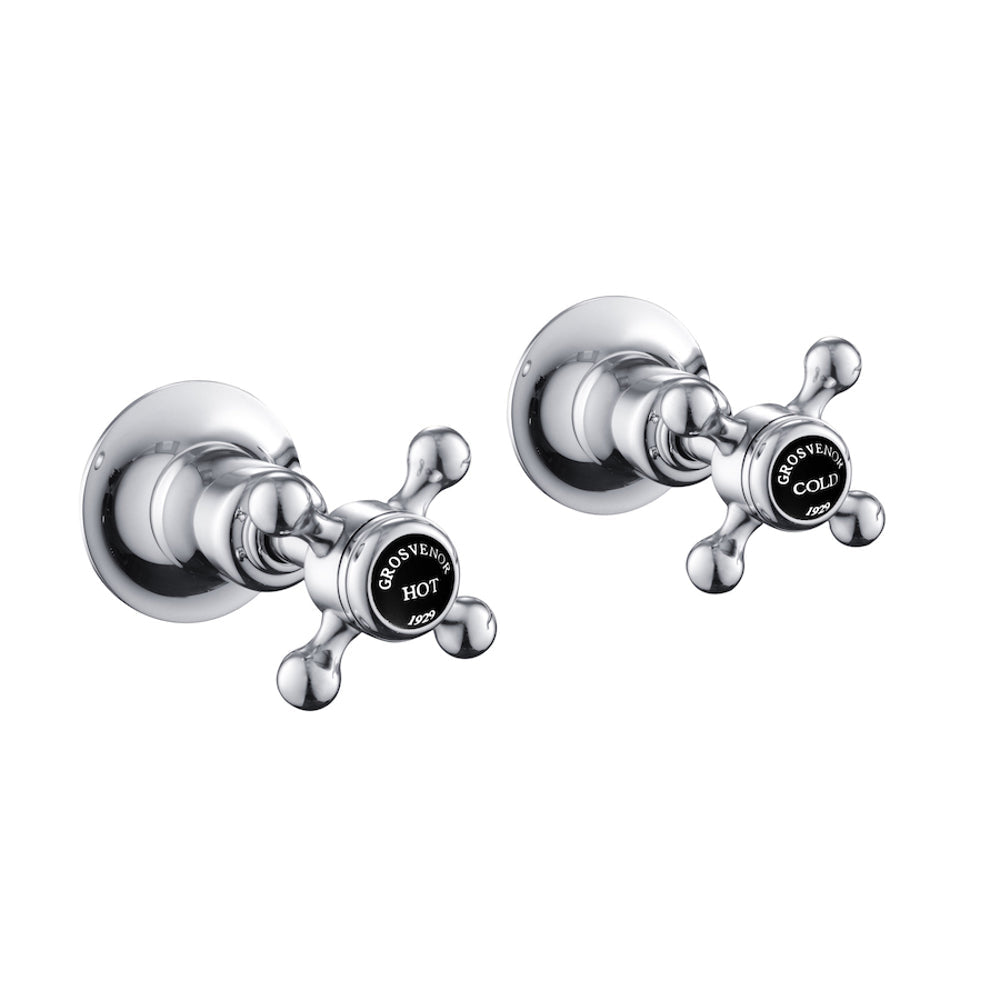 JTP Grosvenor Cross Wall Valves 1/2" in Chrome with Black Indices