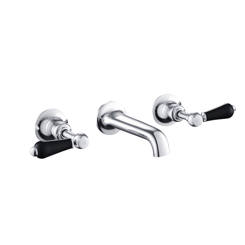JTP Grosvenor Lever 3 Hole Wall Mounted Basin Mixer in Chrome with Black Lever