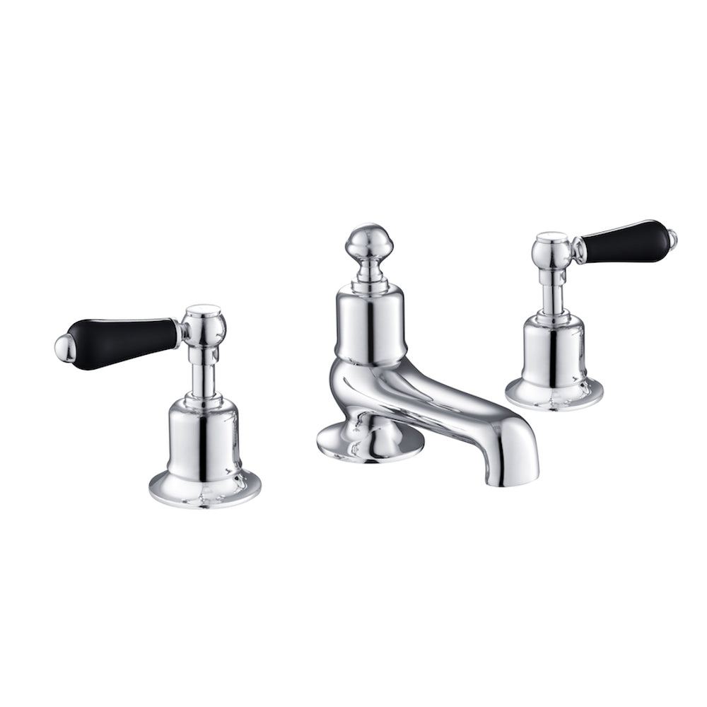 JTP Grosvenor Lever 3 Hole Deck Mounted Bath Filler in Chrome with Black Lever
