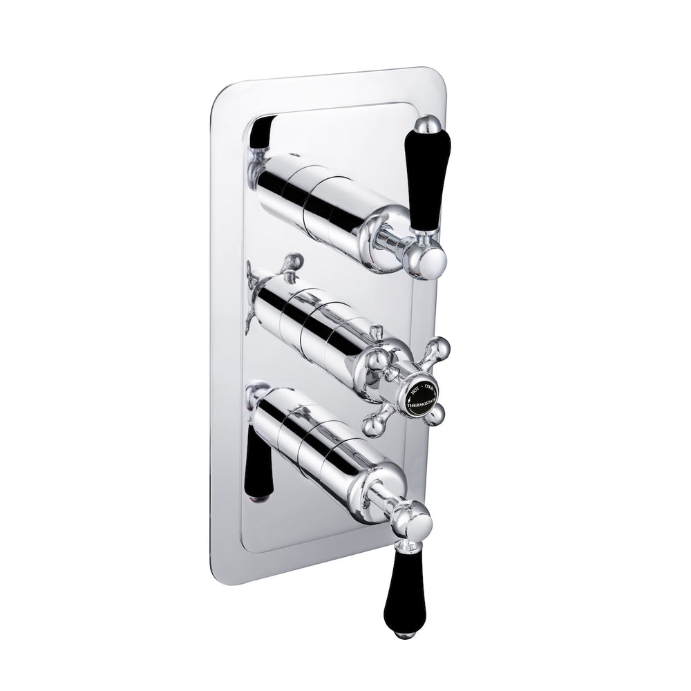 JTP Grosvenor Lever Thermostatic Concealed 3 Outlet Shower Valve, Vertical in Chrome with Black Lever