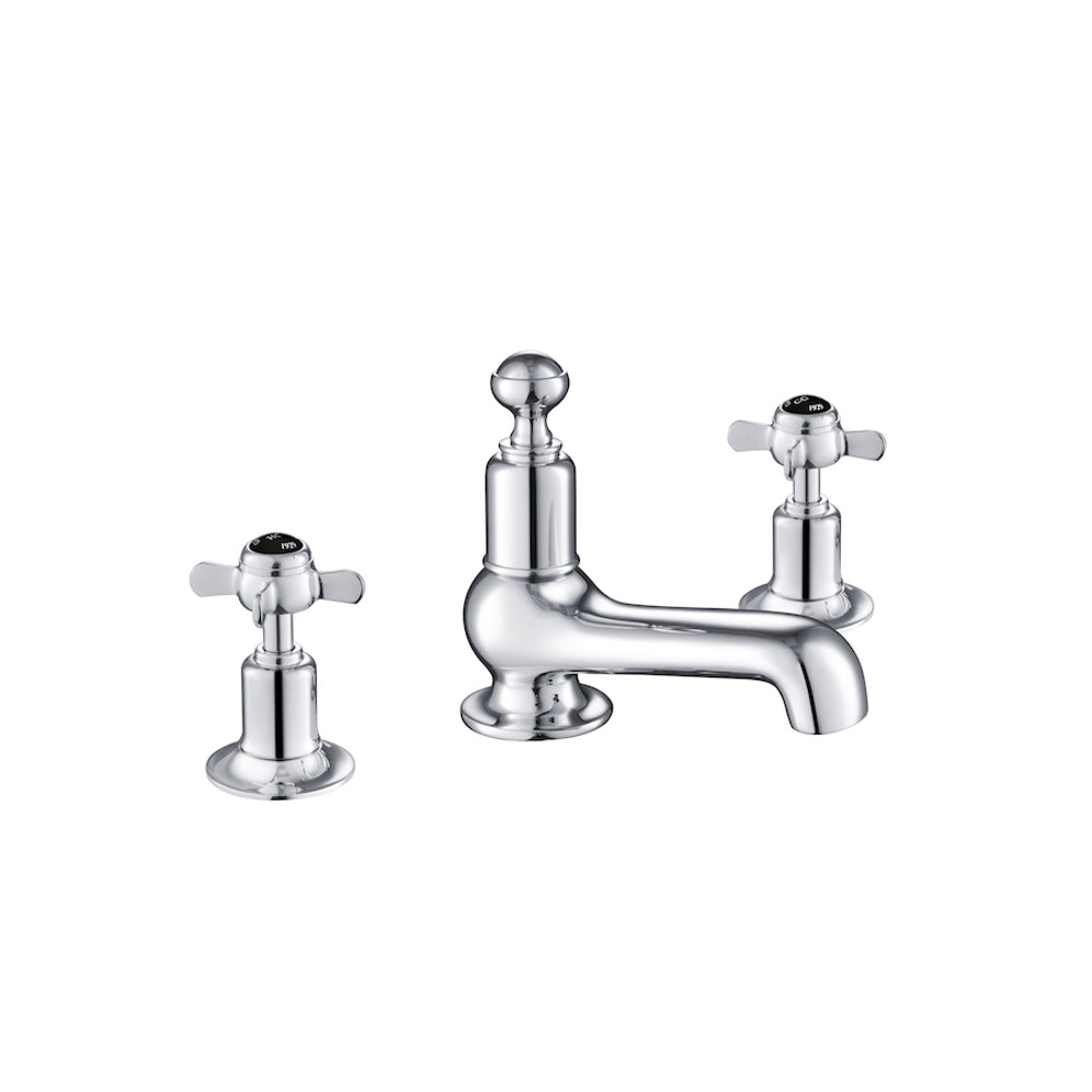 JTP Grosvenor Pinch 3 Hole Deck Mounted Basin Mixer in Chrome with Black Indices
