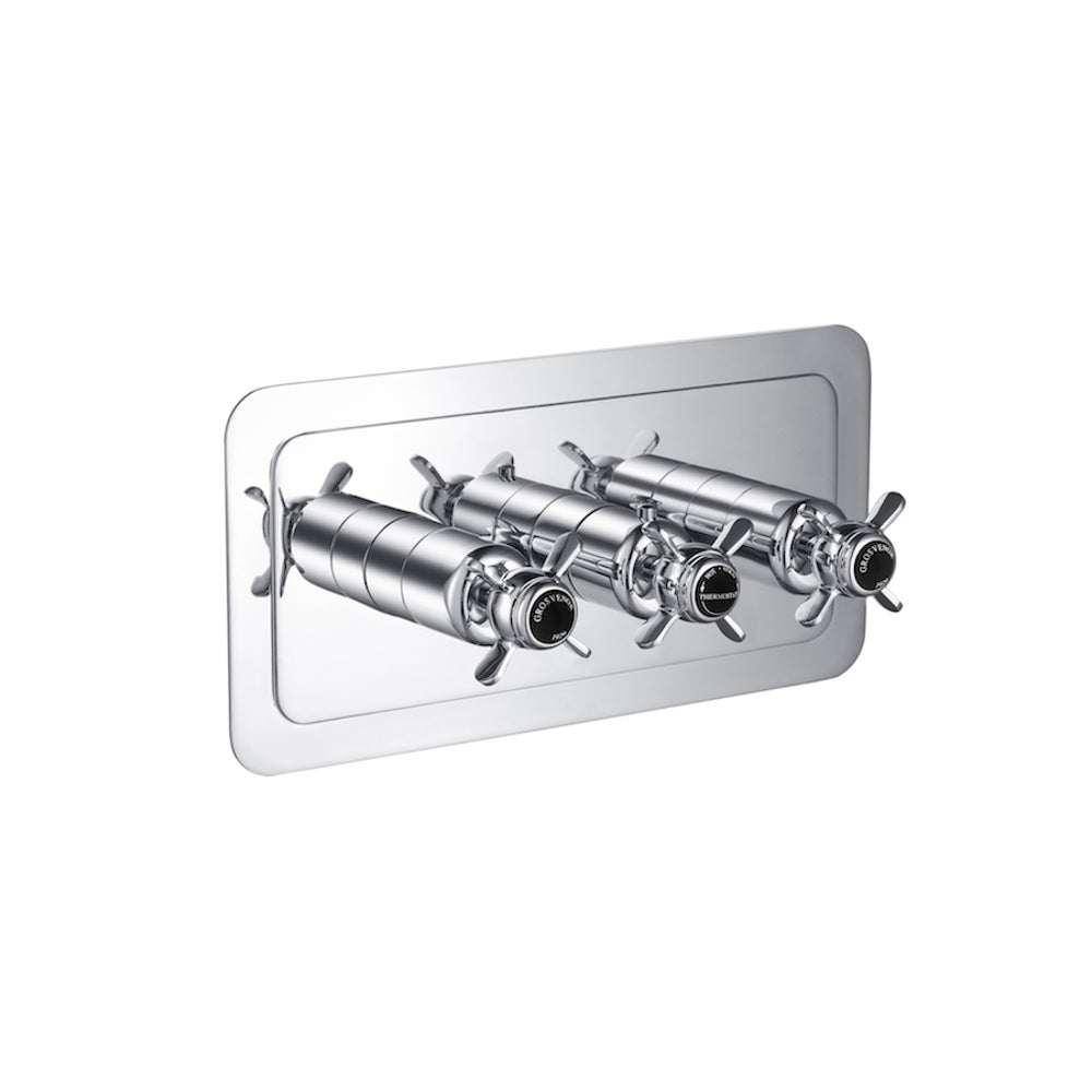 JTP Grosvenor Pinch Thermostatic Concealed 2 Outlet Shower Valve, Horizontal in Chrome with Black Indices