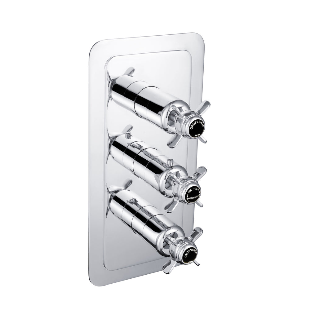JTP Grosvenor Pinch Thermostatic Concealed 3 Outlet Shower Valve, Vertical in Chrome with Black Indices