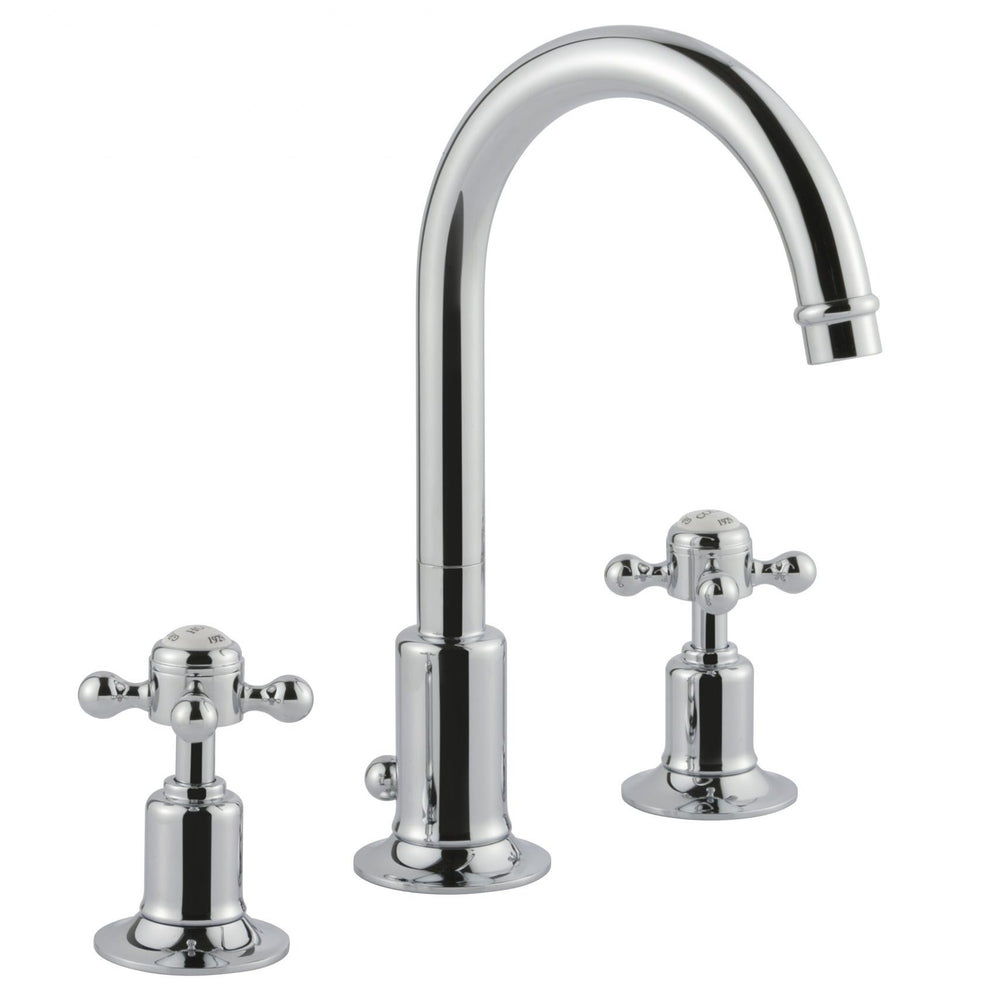JTP Grosvenor Cross 3 Hole Basin Mixer with Swivel Spout and Pop Up Waste in Chrome