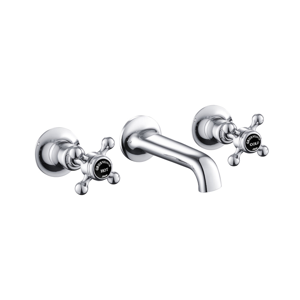 JTP Grosvenor Cross 3 Hole Wall Mounted Basin Mixer in Chrome with Black Indices